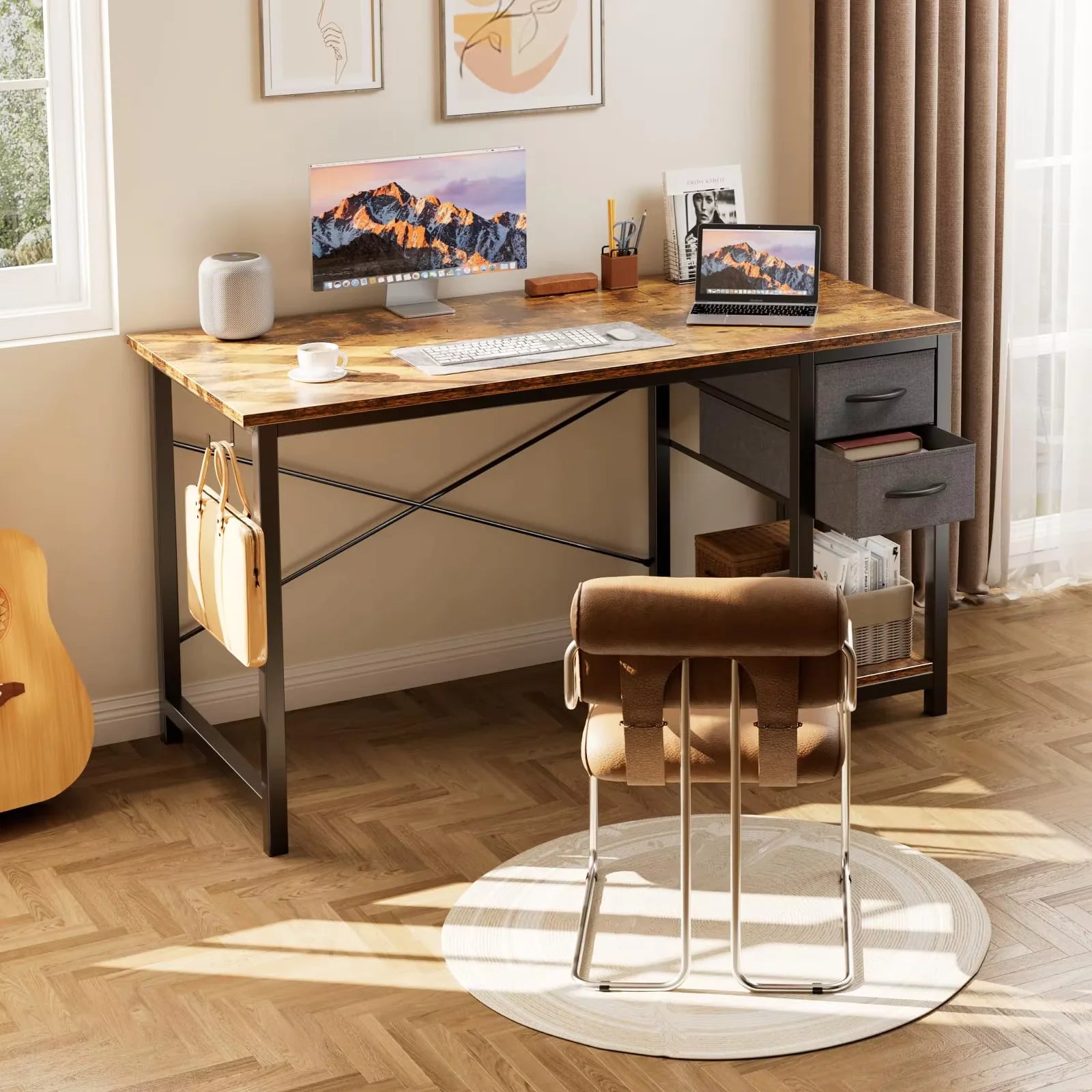 47IN Computer Desk with 2 Drawers