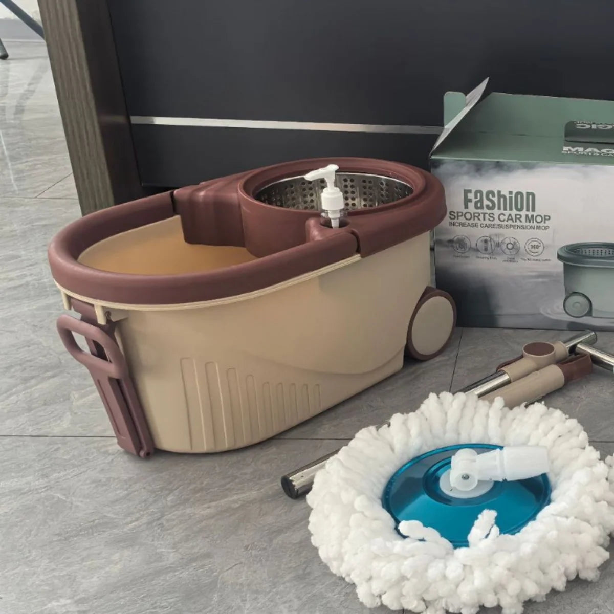 Mop Bucket Set with Soap Dispenser 2 Microfiber Heads