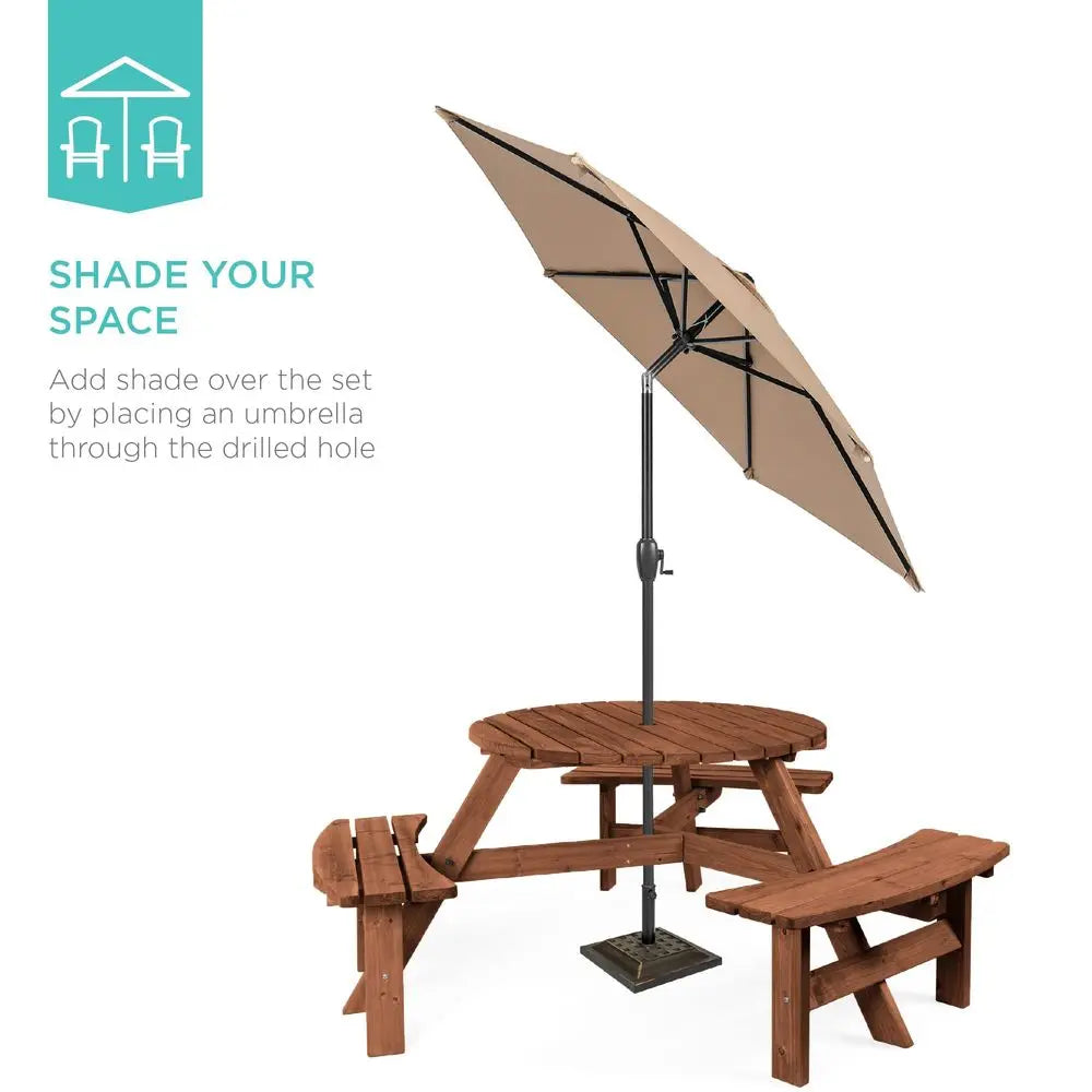 Person Circular Outdoor Wooden Picnic Table for Patio