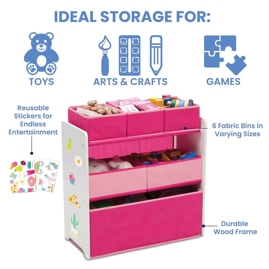 Children 6 Bin Design and Store Toy Organizer, White/Pink