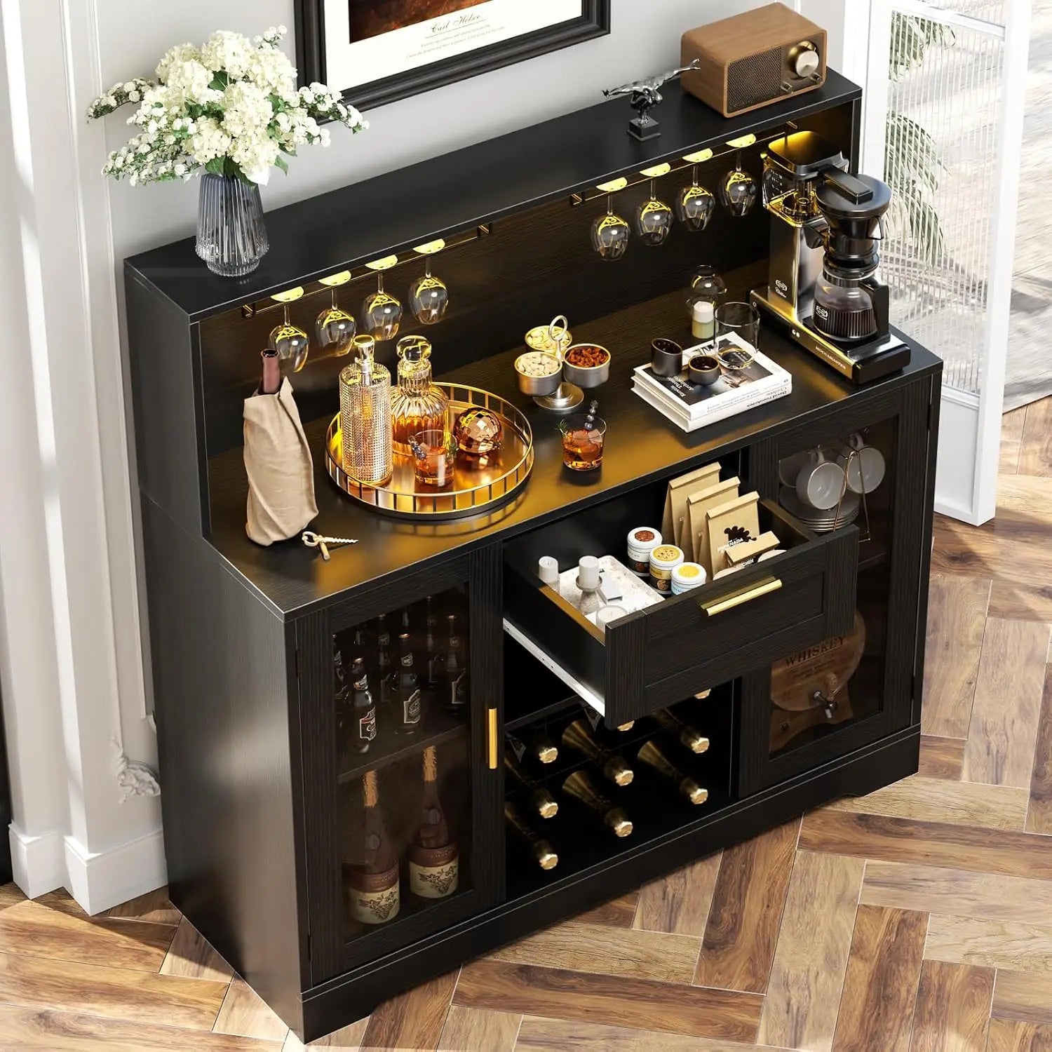 Wine Bar Cabinet with LED Light, Liquor Cabinet