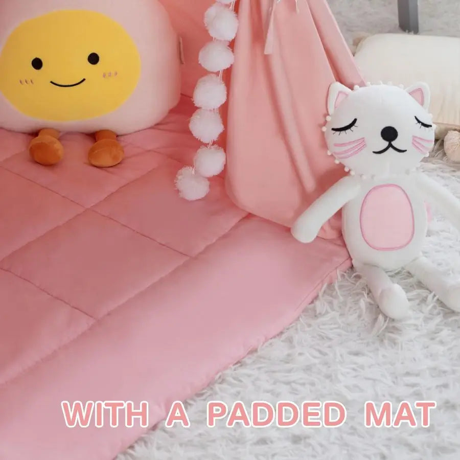 Padded Mat Cotton Canvas Kids Tent with Pompom