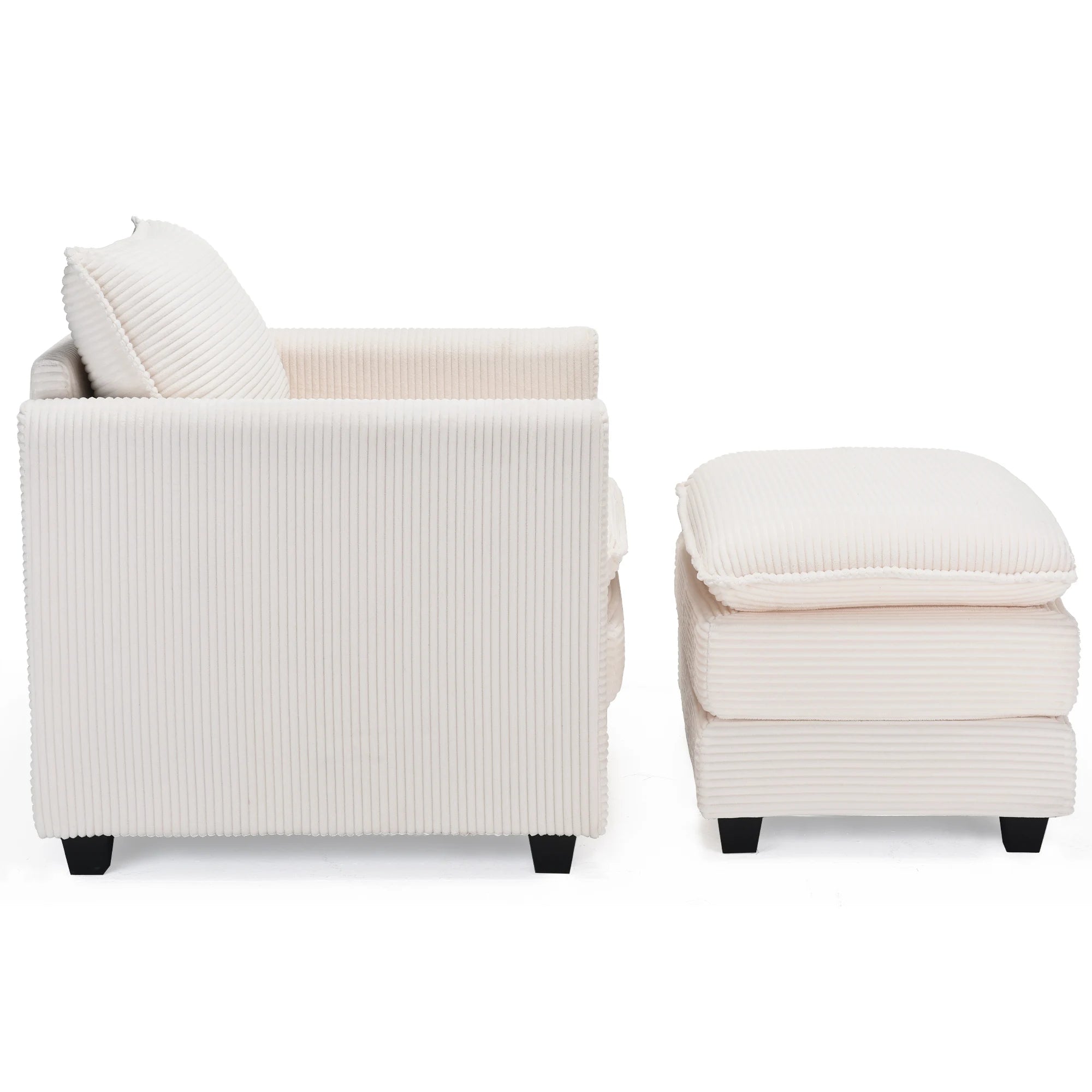 Corduroy Armchair with Ottoman Set, Accent Chair & Footstool, High-Quality Foam, Easy 15-Min Assembly, for Living Room, Bedroom