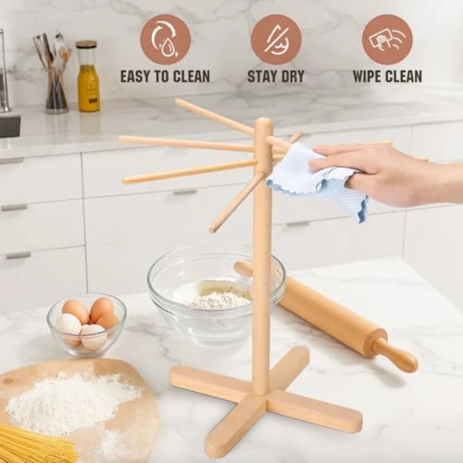 Pasta Drying Rack, Collapsible Pasta Drying Rack For Spaghetti, Easy Storage Homemade Stand Dryer Hander For Fresh Noodle, Natu