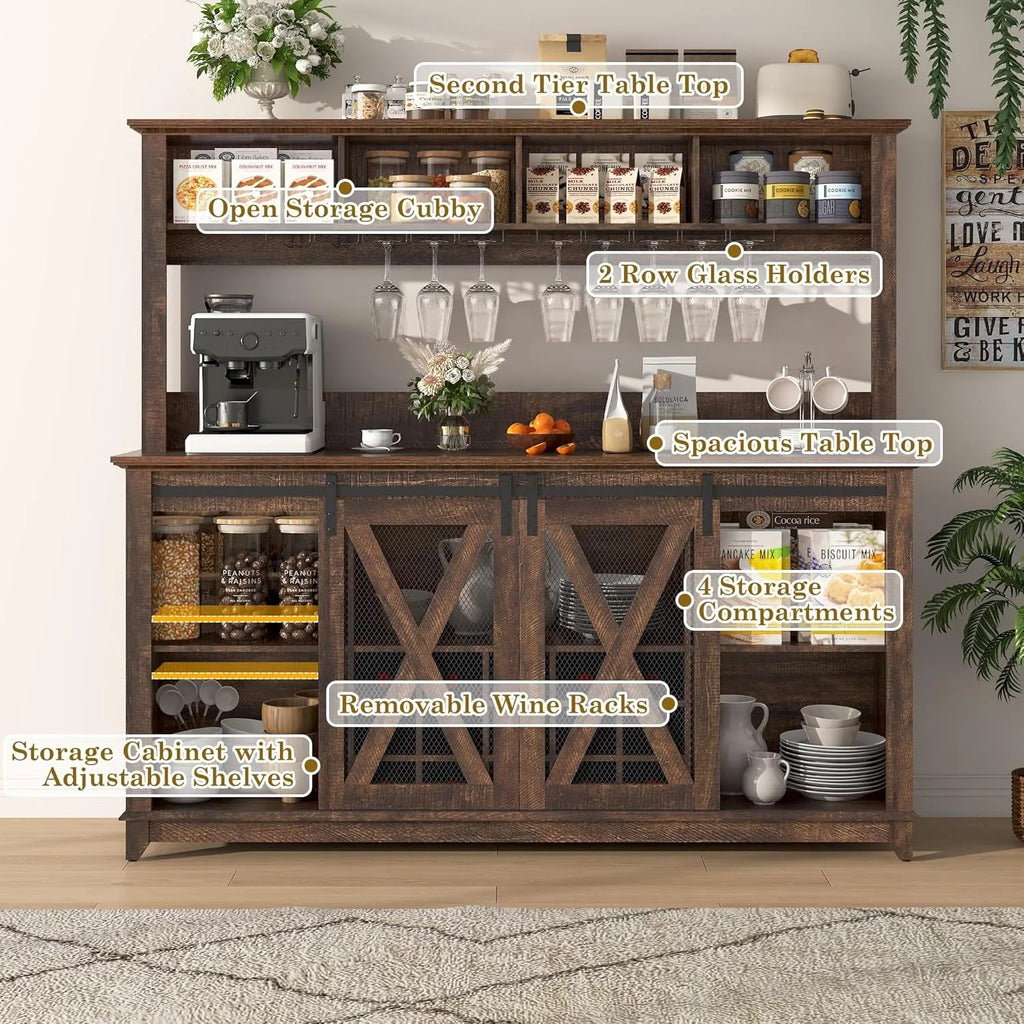 Farmhouse Coffee Wine Buffet Cabinet with LED