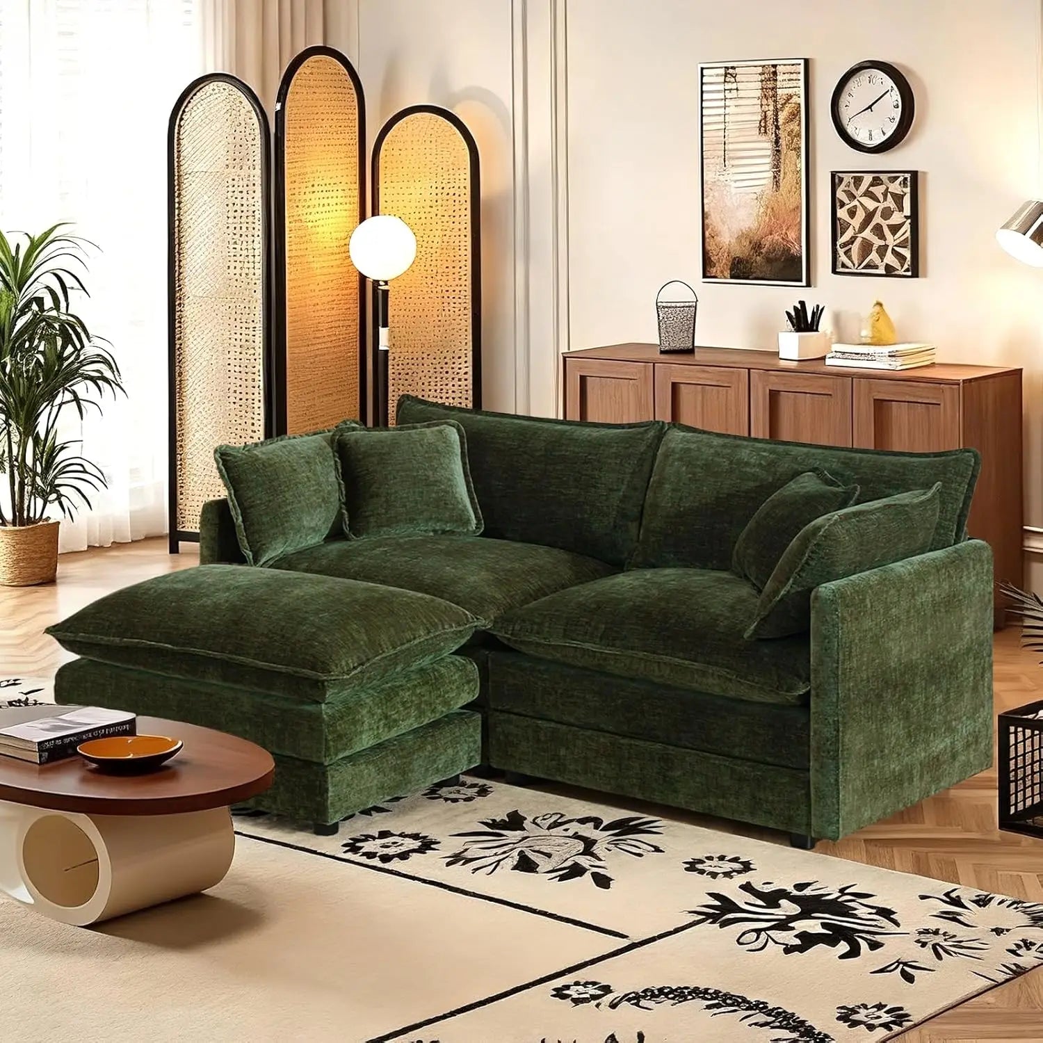 Shaped Modular Sectional Sofa with Ottoman