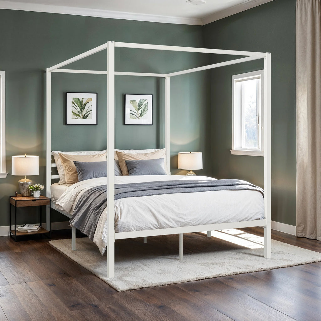 HOOMIC Canopy Bed Frame, 4-Poster, 3-Metal Crossbar,