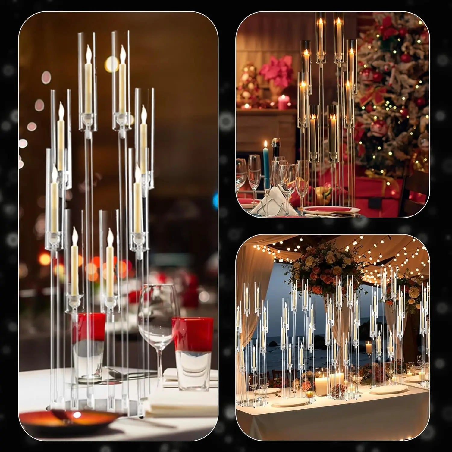 4PCS 8 Arms Clear Candelabra Candle Holder