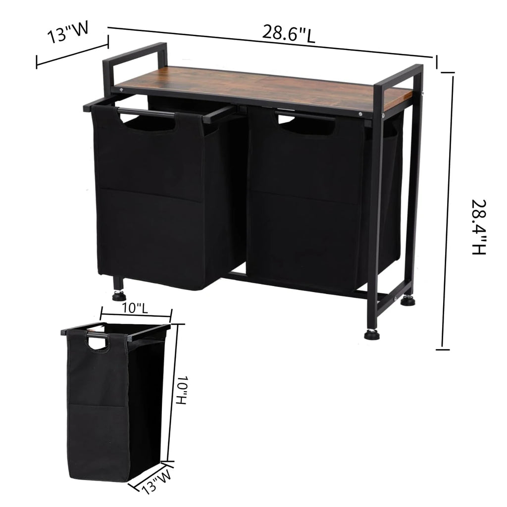 Laundry Hamper 2 Section with Removable Bag and Top Shelf
