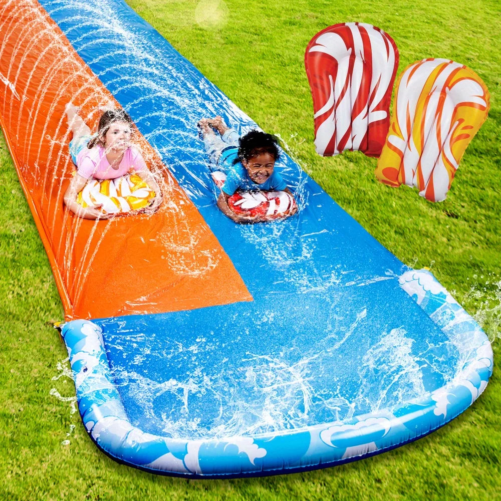 Mega Inflatable Water Slide with Dual Racing Lanes 2 Boards Splash Sprayer for Kids Adult Summer Party Outdoor Toy
