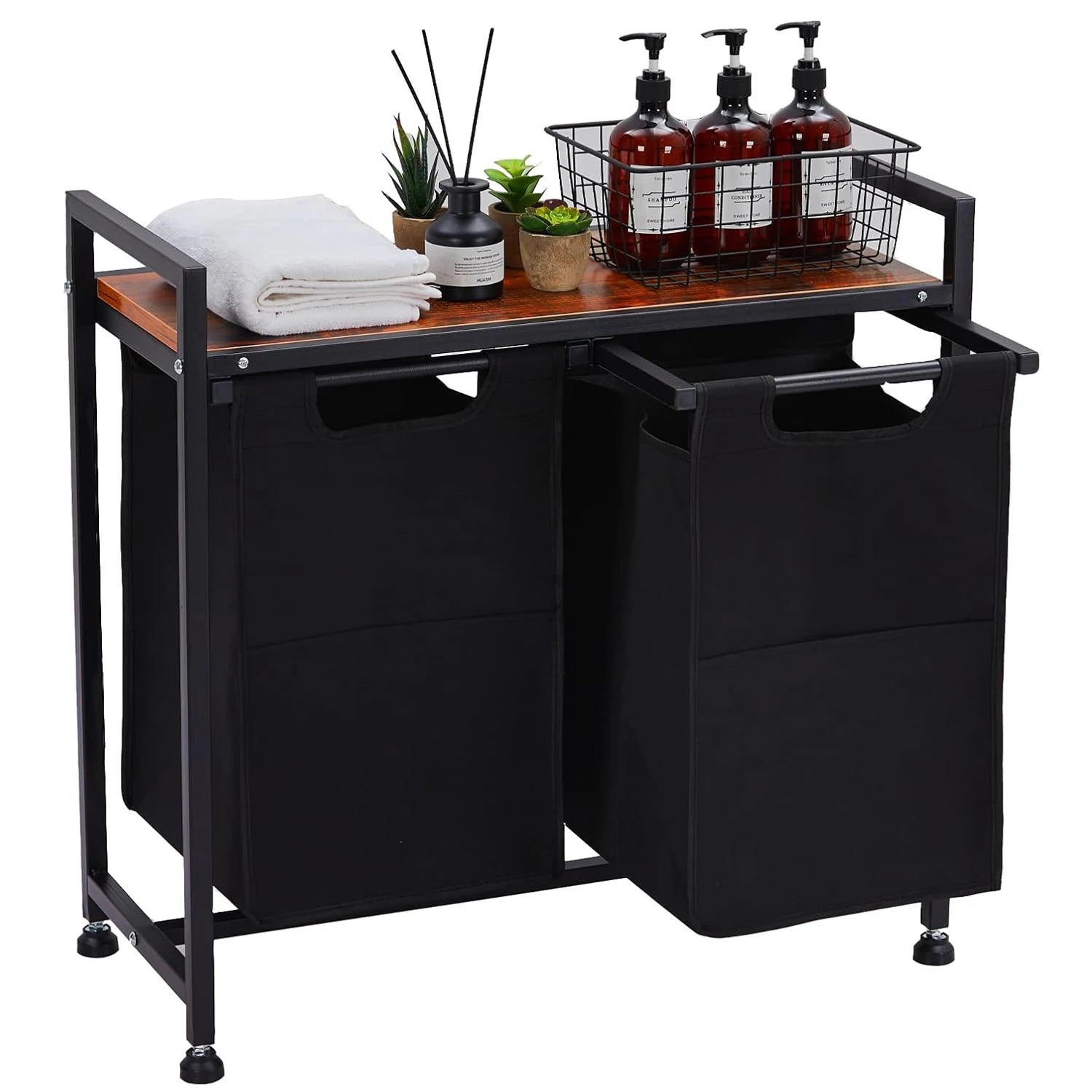 Laundry Hamper 2 Section with Removable Bag and Top Shelf