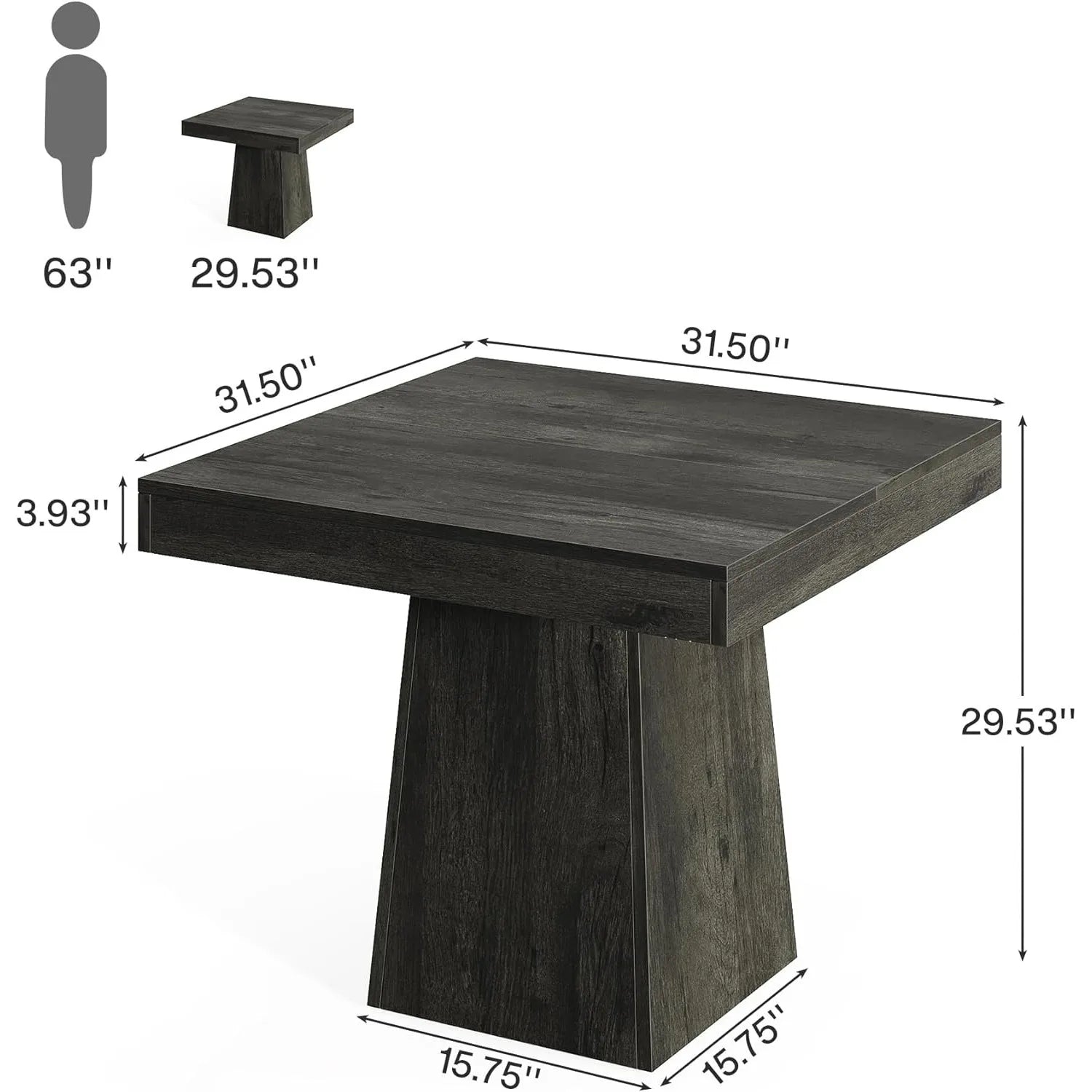 Square Dining Table for 4 with Sturdy Pedestal Base